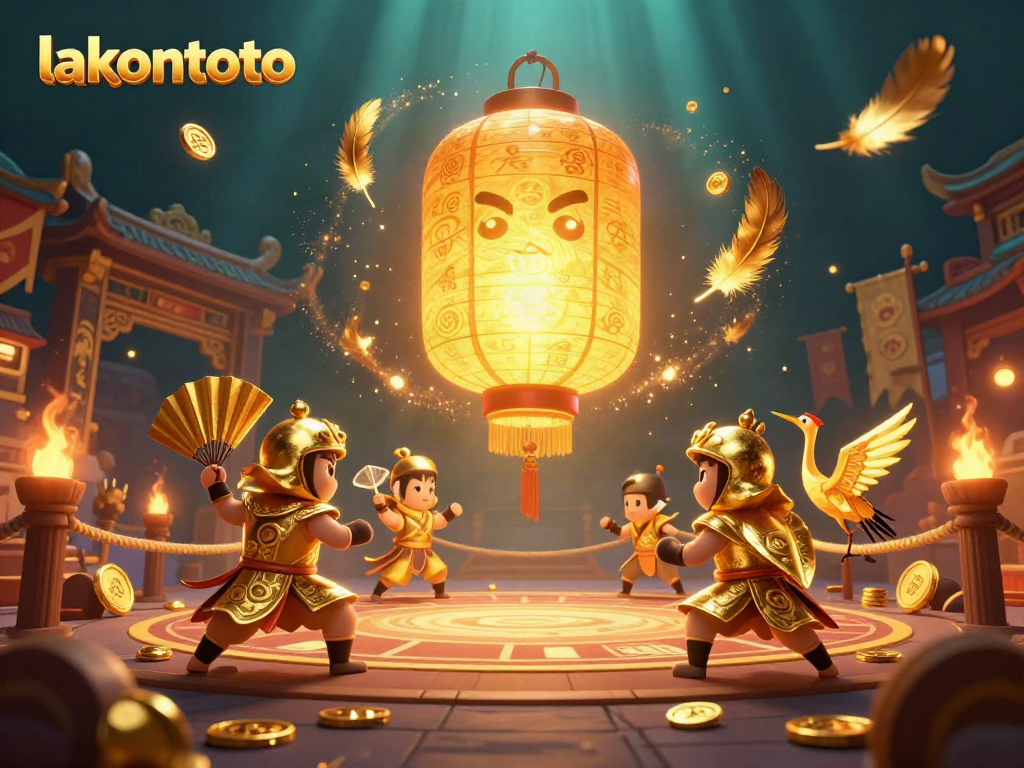 Menangkan permainan dengan lakontoto di kasino malam yang dipenuhi lampion dan simbol keberuntungan.