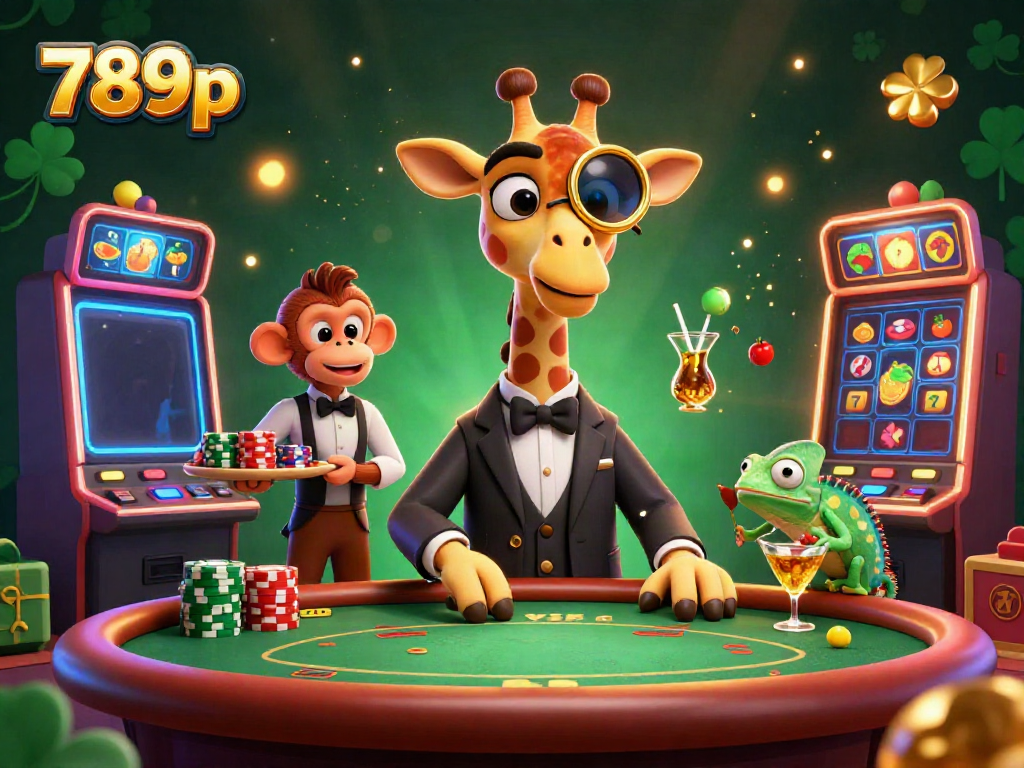 Experience the excitement of 789p with a high-roller giraffe at a vibrant VIP poker scene.