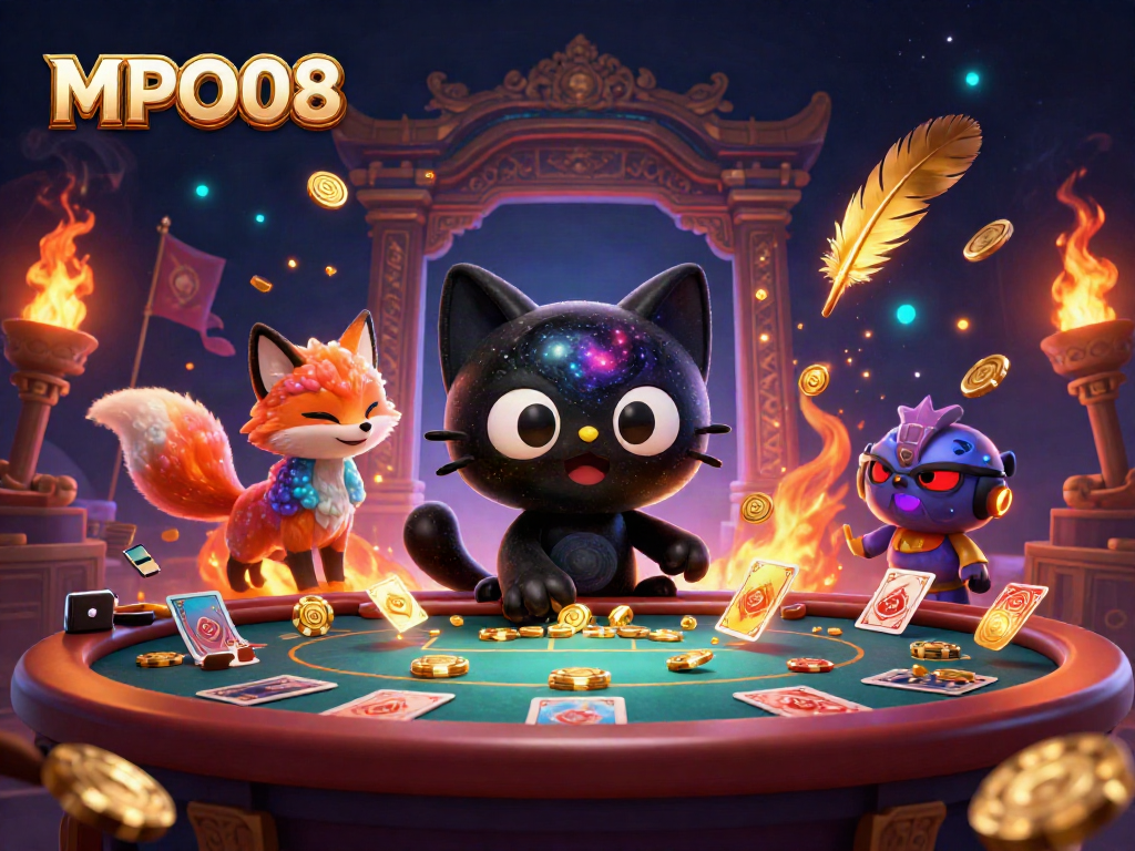 Engage with MPO08's cosmic casino table, where a black hole cat pulls in chips.